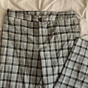 Black and White Plaid Straight Leg Pants Office Grunge Alt Grey/Gray Plaid
